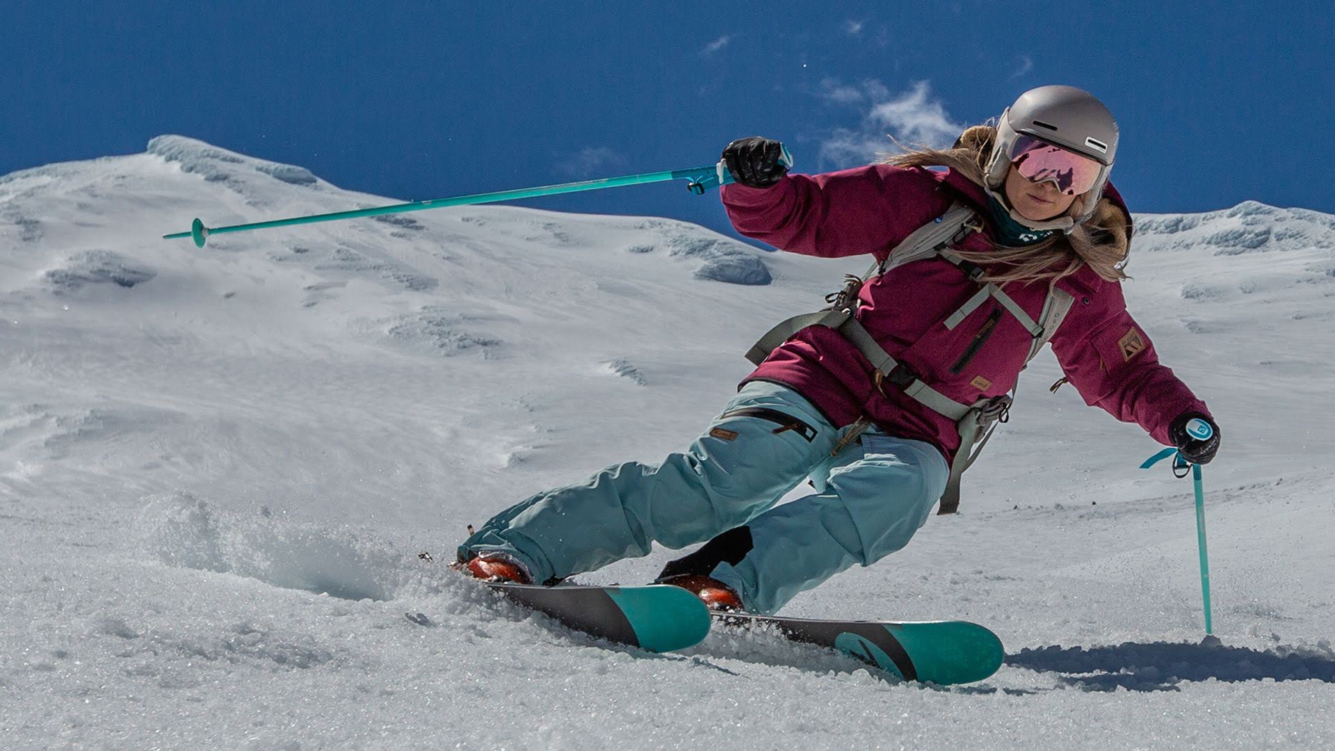 Lady skiing and turning at Tūroa ski area Mt Ruapehu - Visit Ruapehu.jpg